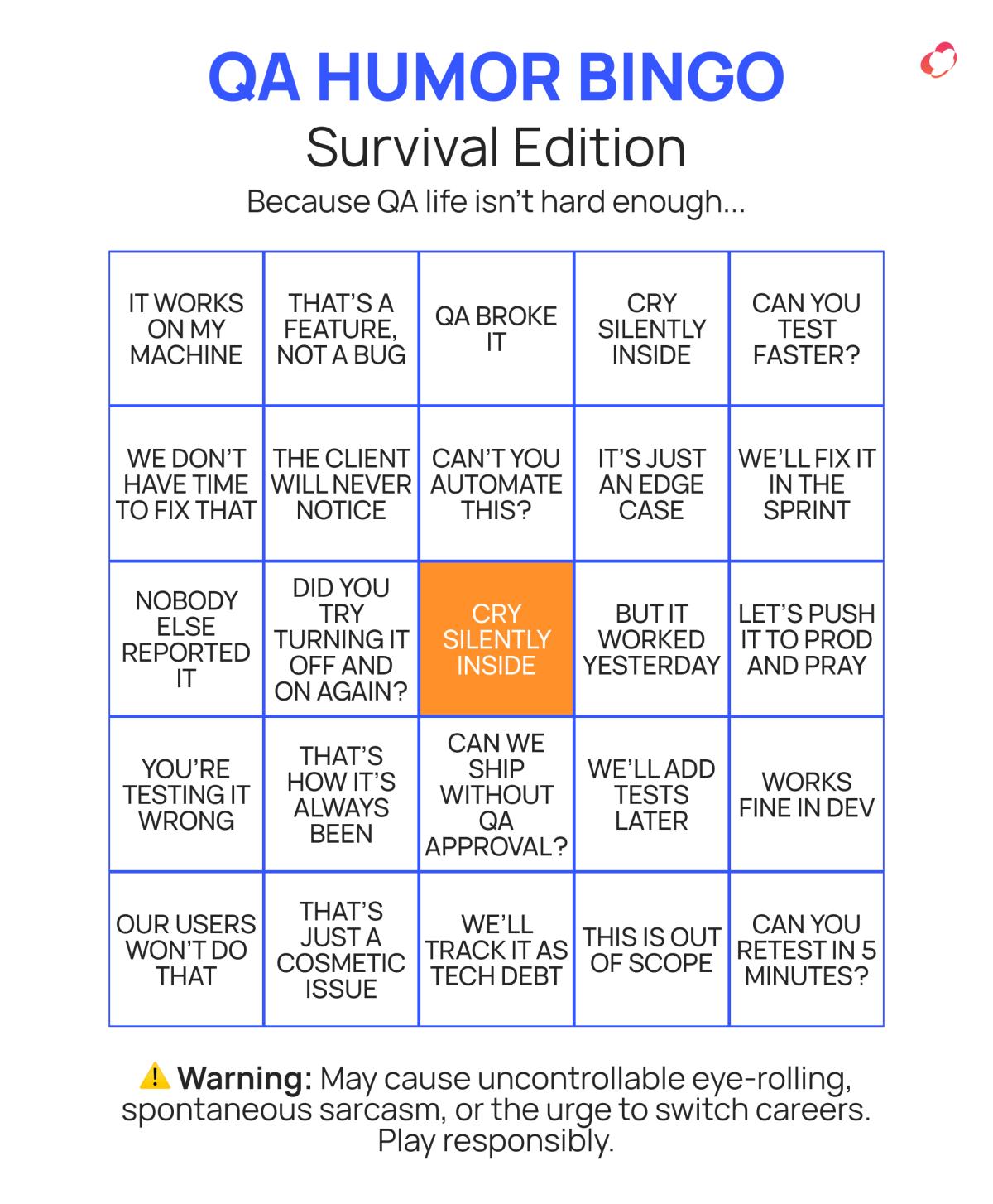 QA Humor Bingo